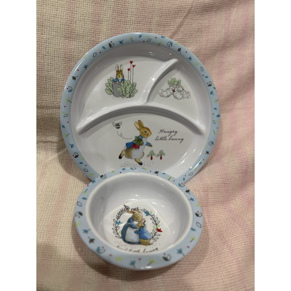 Hungry Little Bunny Kids Divided Plate & Bowl